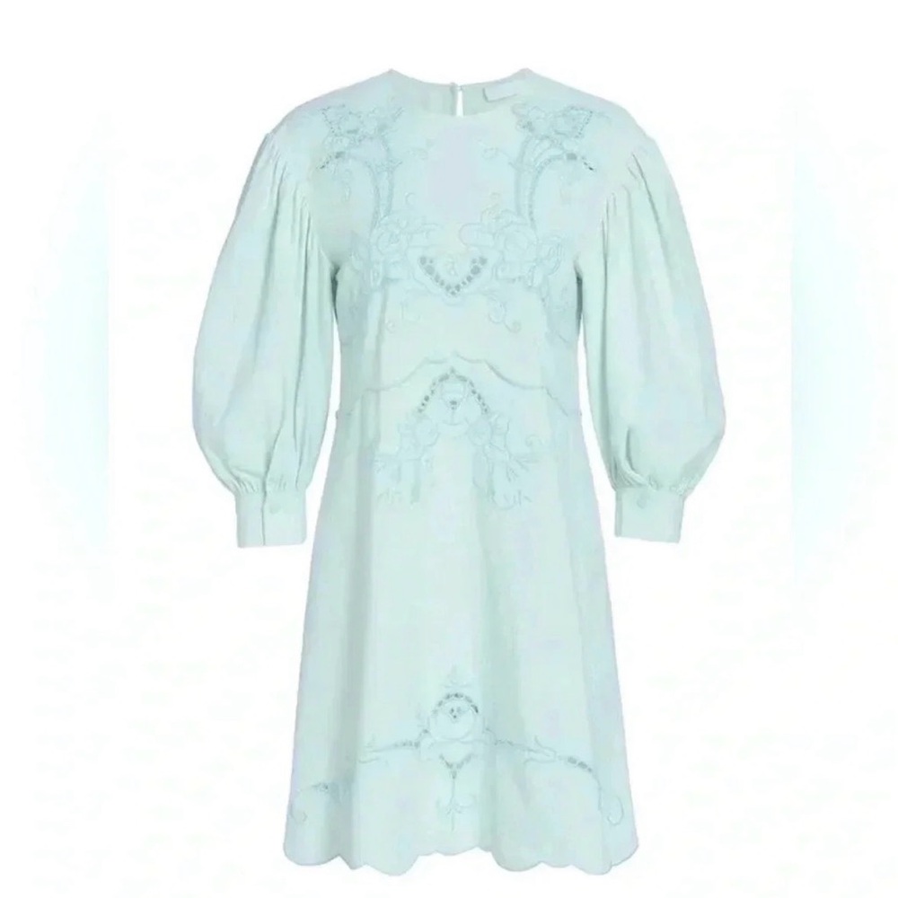 Elegant See by Chloe Mint Puff Sleeve Embroidered Mini Dress (Size 10) - Picture 7 of 13